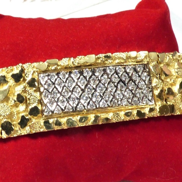 Genuine 14K solid Yellow Gold 50 Diamonds Pave bar link Bracelet 7.25" 65.7g - Picture 5 of 11